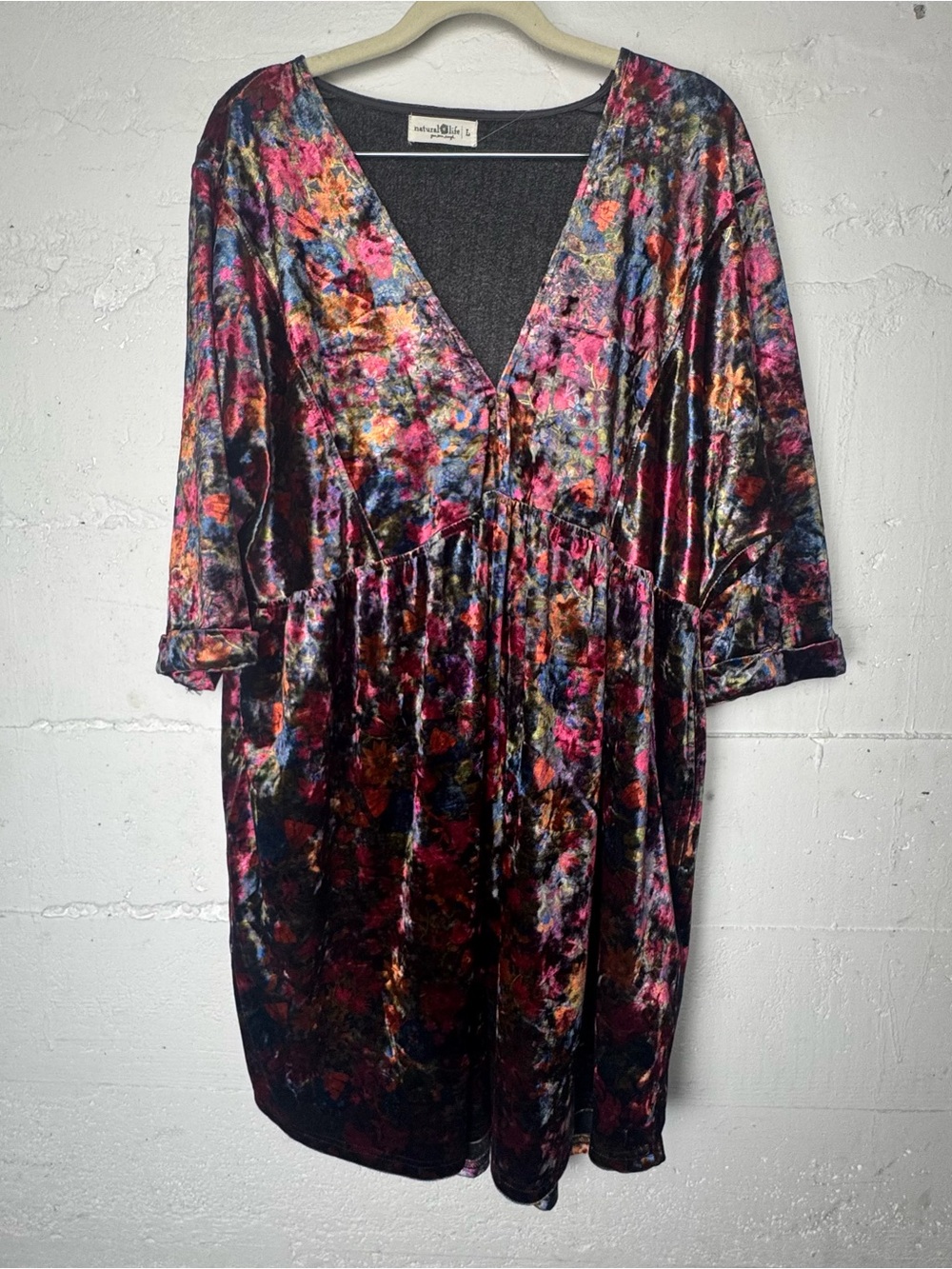 Natural Life Stella VELVET Mini Dress L Dark Floral Garden multicolor boho Large
